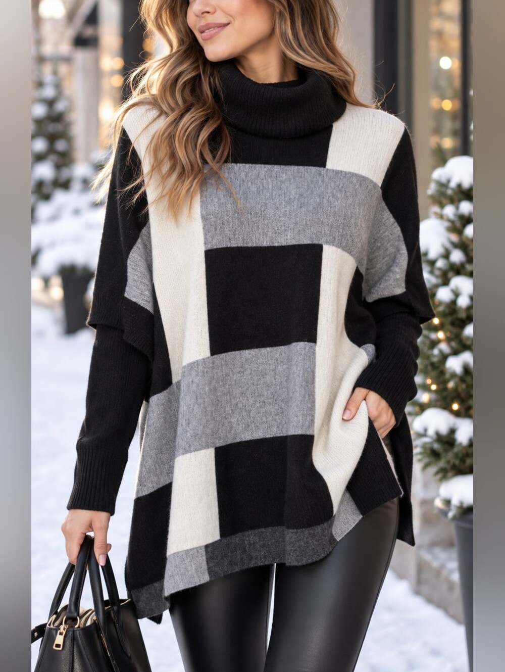 Charlie B Colorblock Turtleneck Sweater Women's Size M